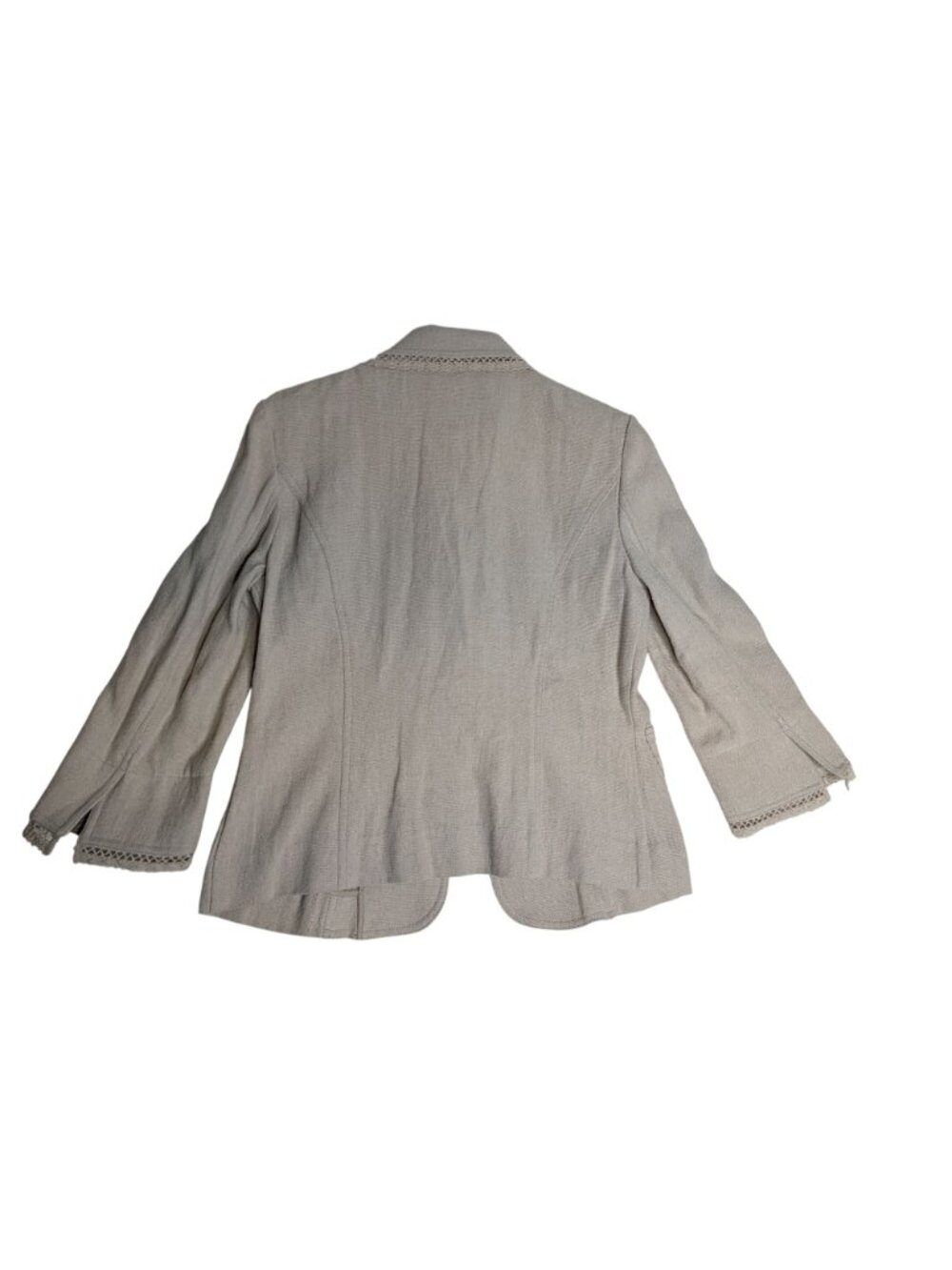 New Beige Linen Cotton Blend Lace Trim Blazer Jacket 3/4 Sleeves Newport News Si - Picture 3 of 13